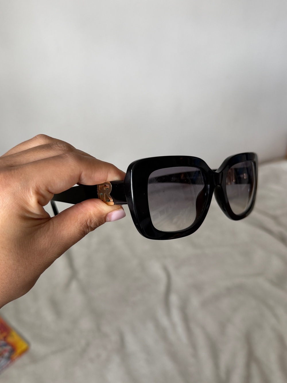 Ralph Lauren Black Square Sunglasses with Gold RL Accent
